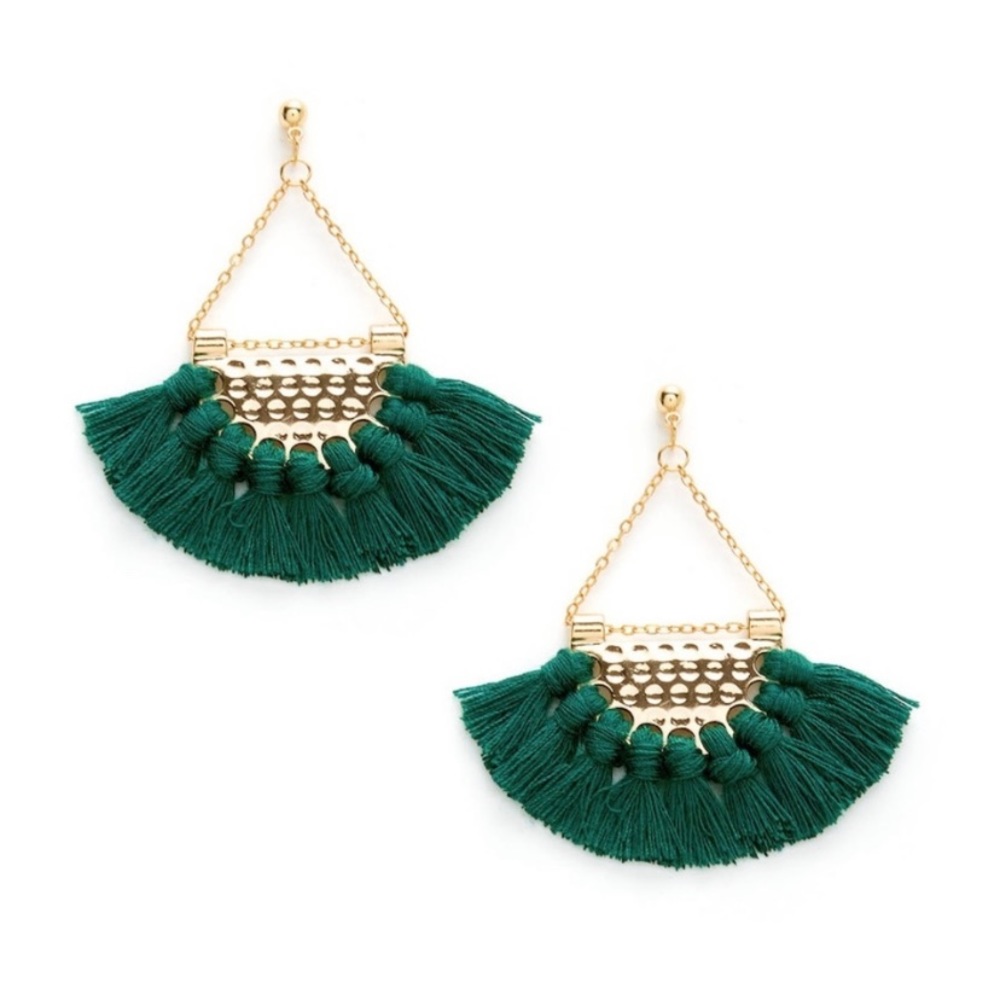 Green tassel earrings